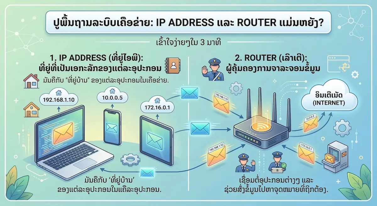 ປູພື້ນຖານລະບົບເຄືອຂ່າຍ: IP Address ແລະ Router ແມ່ນຫຍັງ? ເຂົ້າໃຈງ່າຍໆໃນ 3 ນາທີ