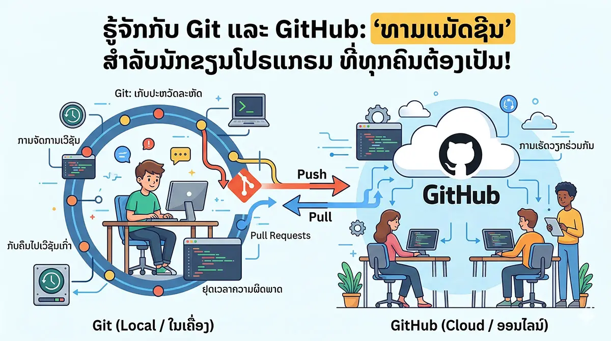 ຮູ້ຈັກກັບ Git ແລະ GitHub: "ທາມແມັດຊີນ" ສຳລັບນັກຂຽນໂປຣແກຣມ ທີ່ທຸກຄົນຕ້ອງເປັນ!